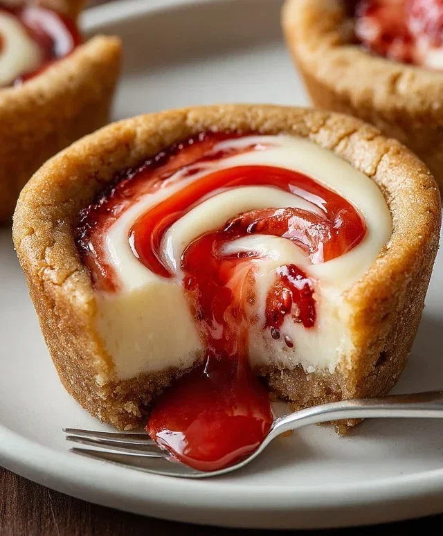 Strawberry Swirl Cheesecake Cookie Cups
