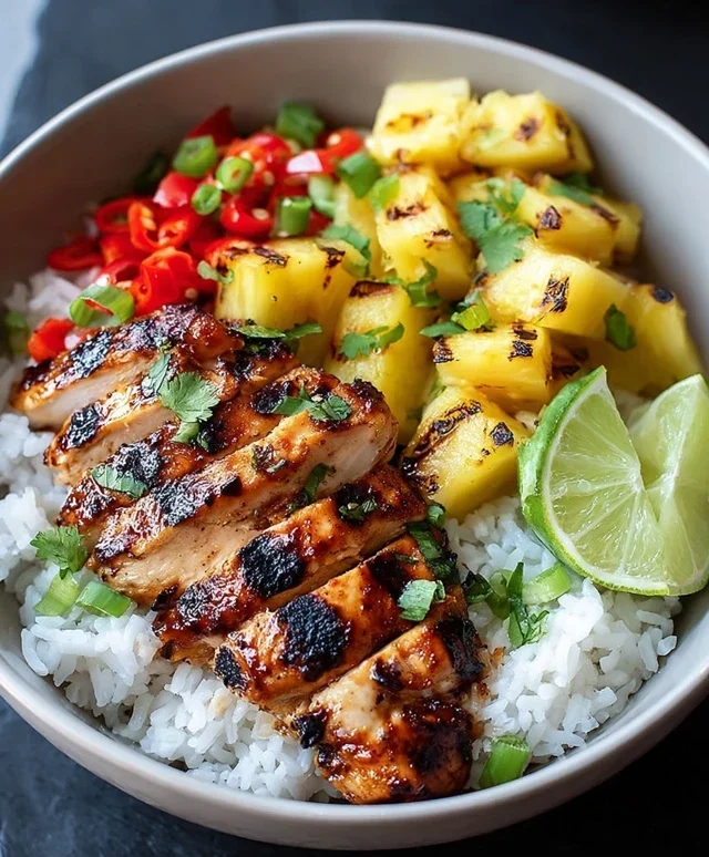 Grilled Chicken and Pineapple Bowls with Coconut Rice