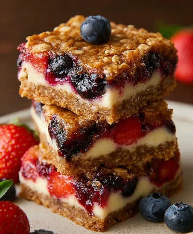Berry Oatmeal Cheesecake Bars