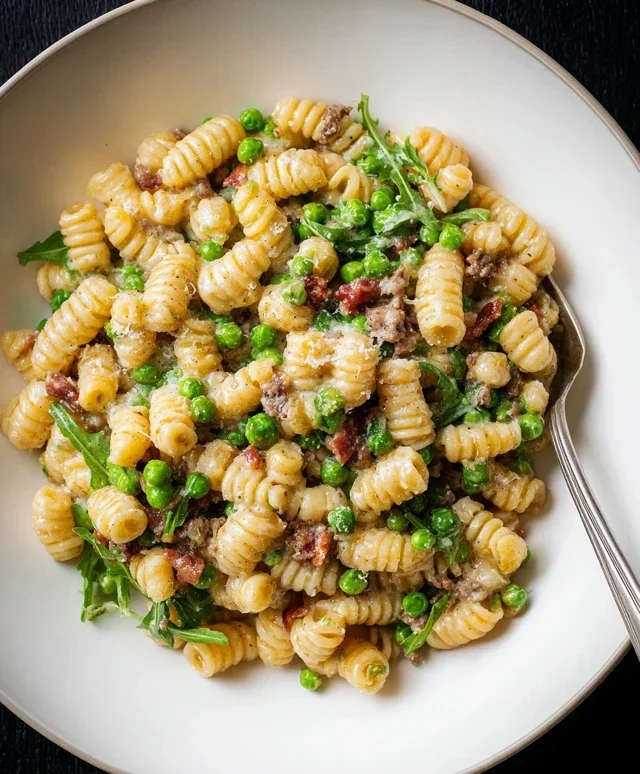 Creamy Pasta with Peas and Beef Beef Pancetta