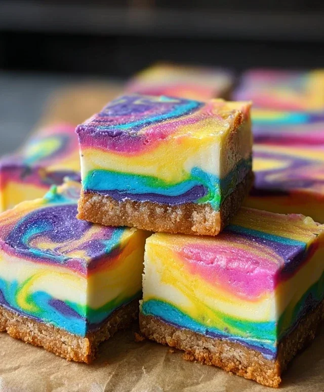 Rainbow Cheesecake Swirl Bars
