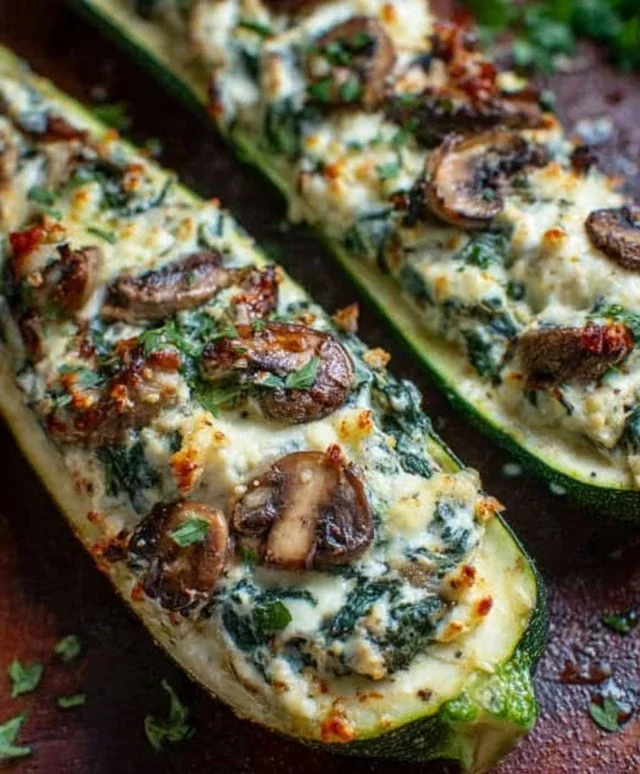 Spinach, Mushroom, and Ricotta Stuffed Zucchini Boats Recipe