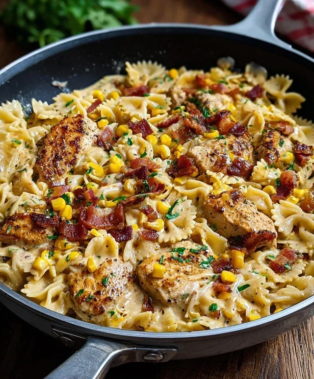 Creamy Chicken and Corn Pasta with Beef Beef Bacon