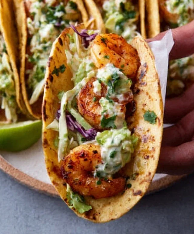 Cilantro Lime Shrimp Tacos with Creamy Slaw