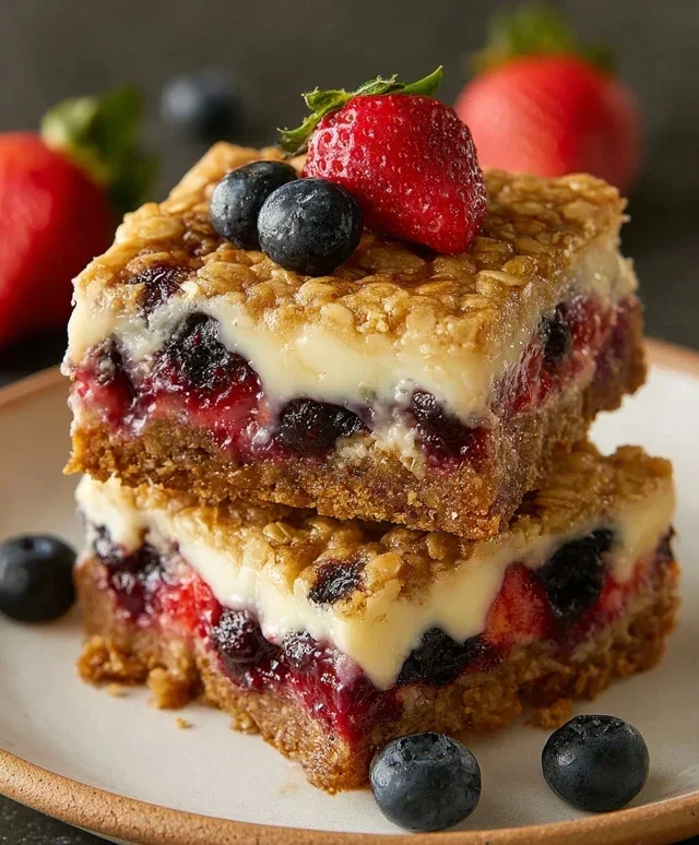 Berry Oatmeal Cheesecake Bars