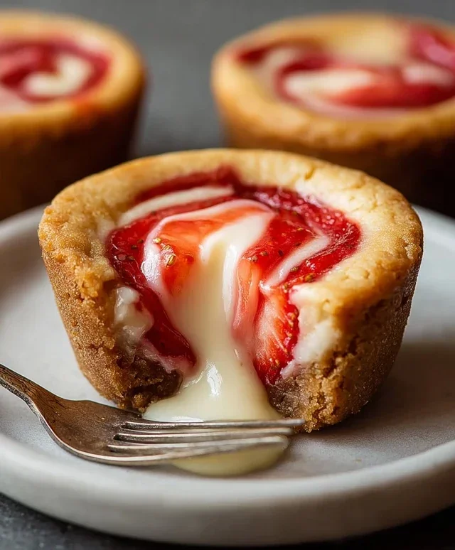 Strawberry Swirl Cheesecake Cookie Cups