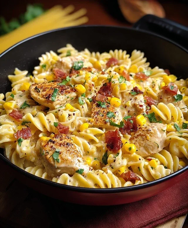 Creamy Chicken and Corn Pasta with Beef Beef Bacon