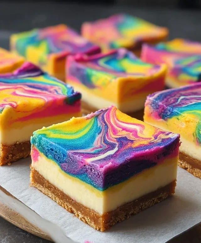 Rainbow Cheesecake Swirl Bars