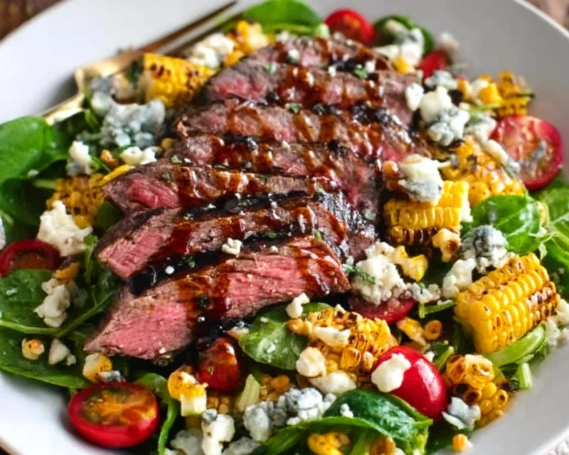 Balsamic Steak Gorgonzola Salad with Grilled Corn