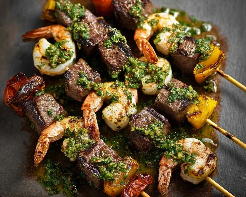 Surf and Turf Kabobs with Chimichurri Sauce