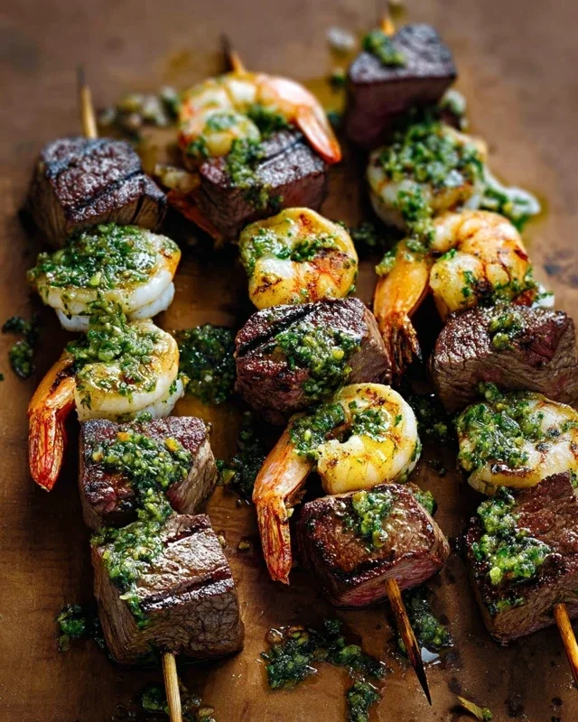 Surf and Turf Kabobs with Chimichurri Sauce
