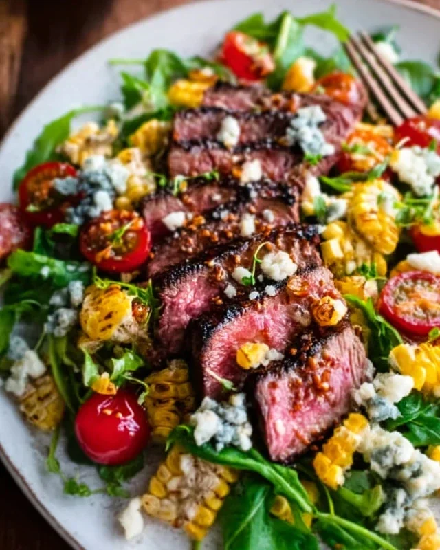 Balsamic Steak Gorgonzola Salad with Grilled Corn