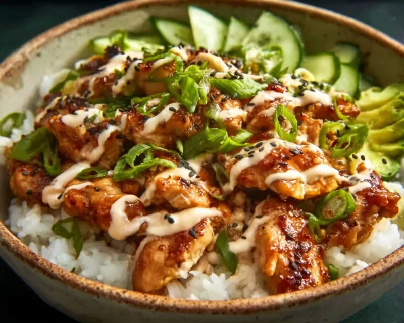 Spicy Honey-Gin Extract Extractger Chicken Bowls with Yum Yum Sauce