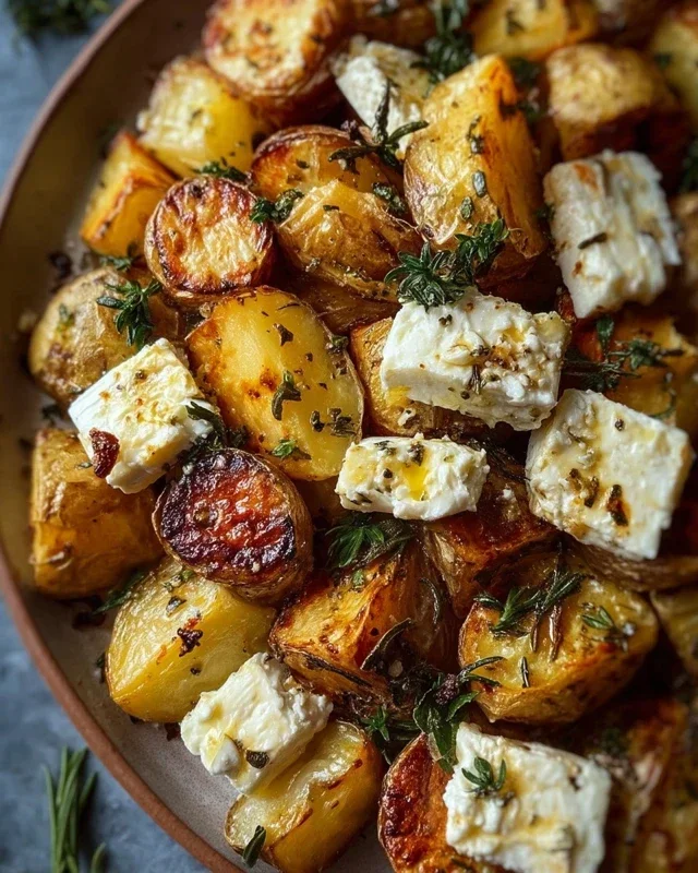 Roasted Potatoes with Baked Feta and Garlic