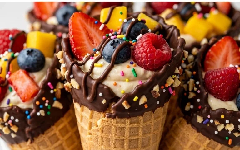 Chocolate Dipped Fruit Filled Cones