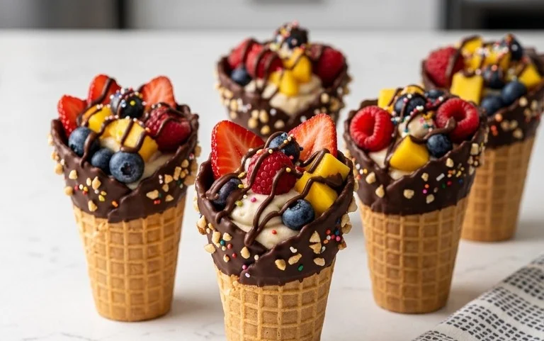Chocolate Dipped Fruit Filled Cones