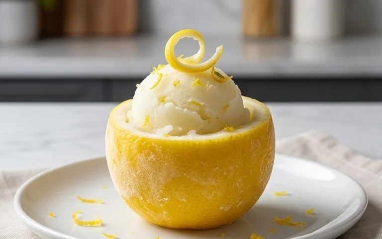 Sorbetto di Limone Dressed Up in a Frozen Lemon Shell