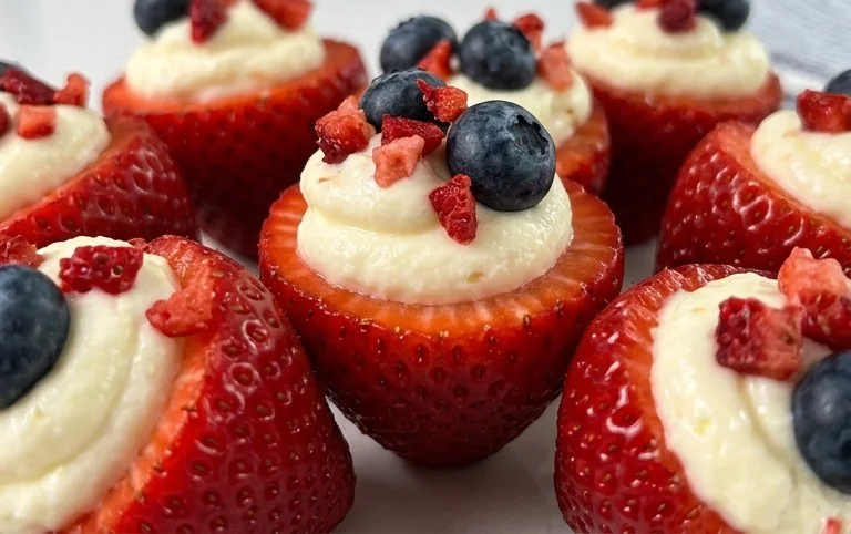 Red, White, and Blue Cheesecake Strawberries
