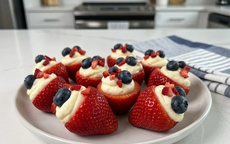 Red, White, and Blue Cheesecake Strawberries