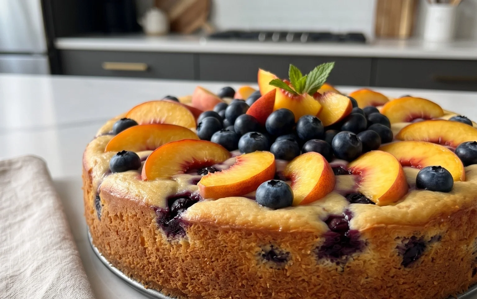 Peach and Blueberry Greek Yogurt Cake