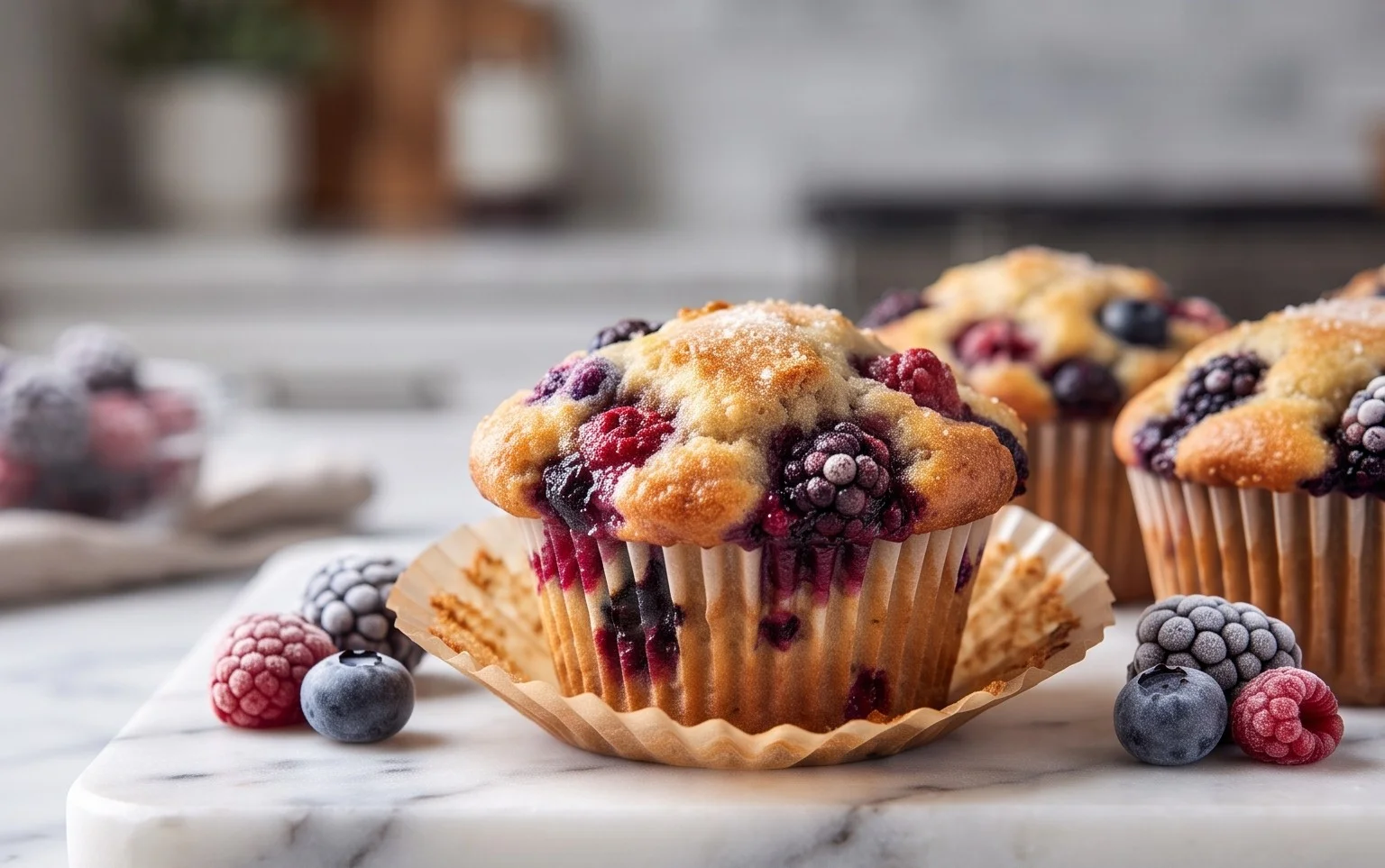 Bakery Style Mixed Berry Muffins | with Frozen Berries