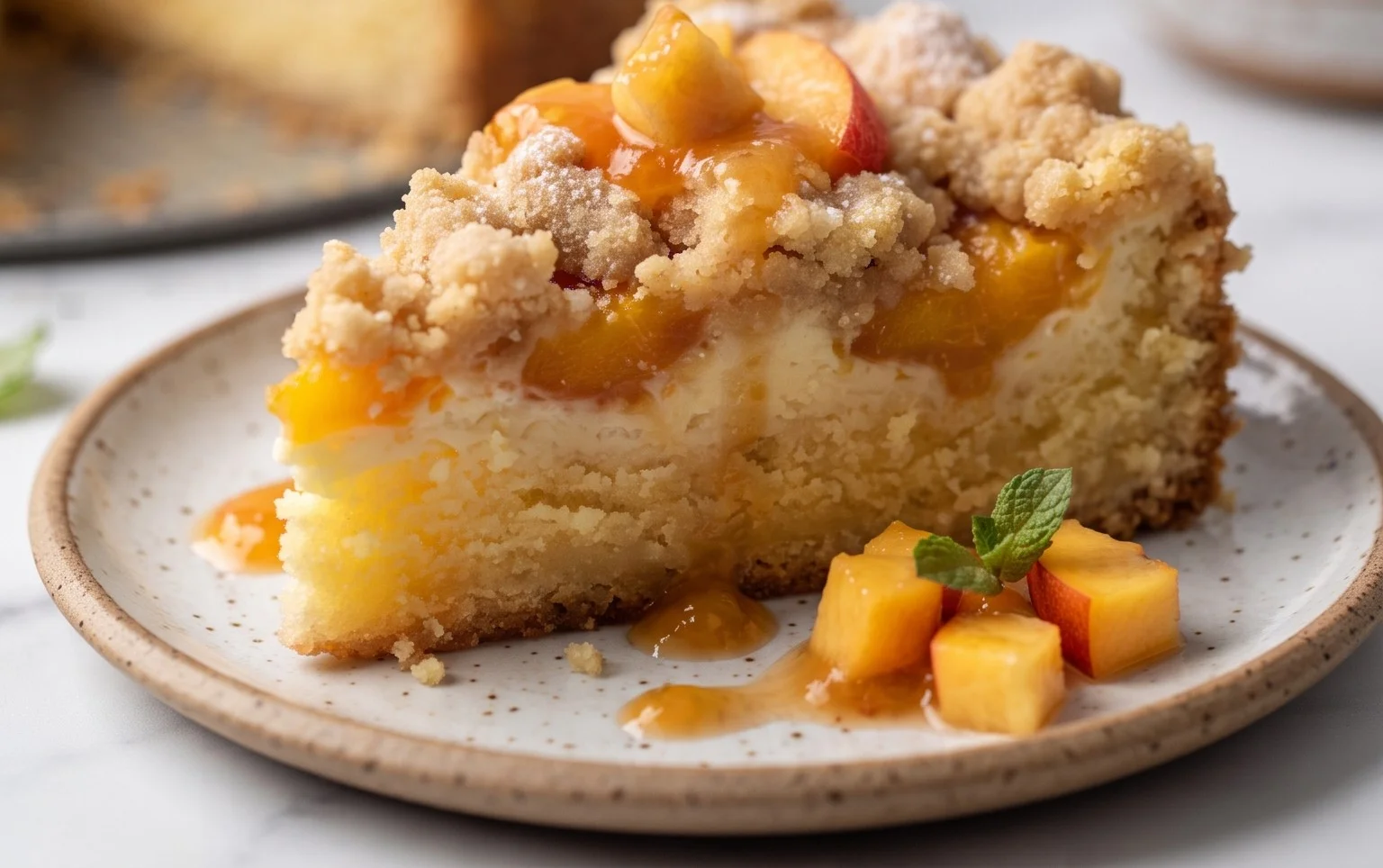 Peach Cream Cheese Cake with Streusel Topping