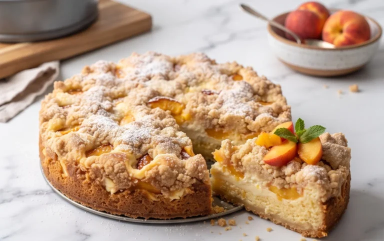 Peach Cream Cheese Cake with Streusel Topping
