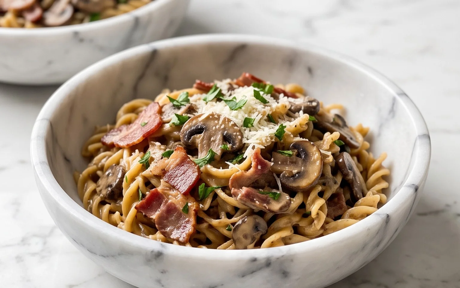 Creamy Beef Bacon and Mushroom Pasta